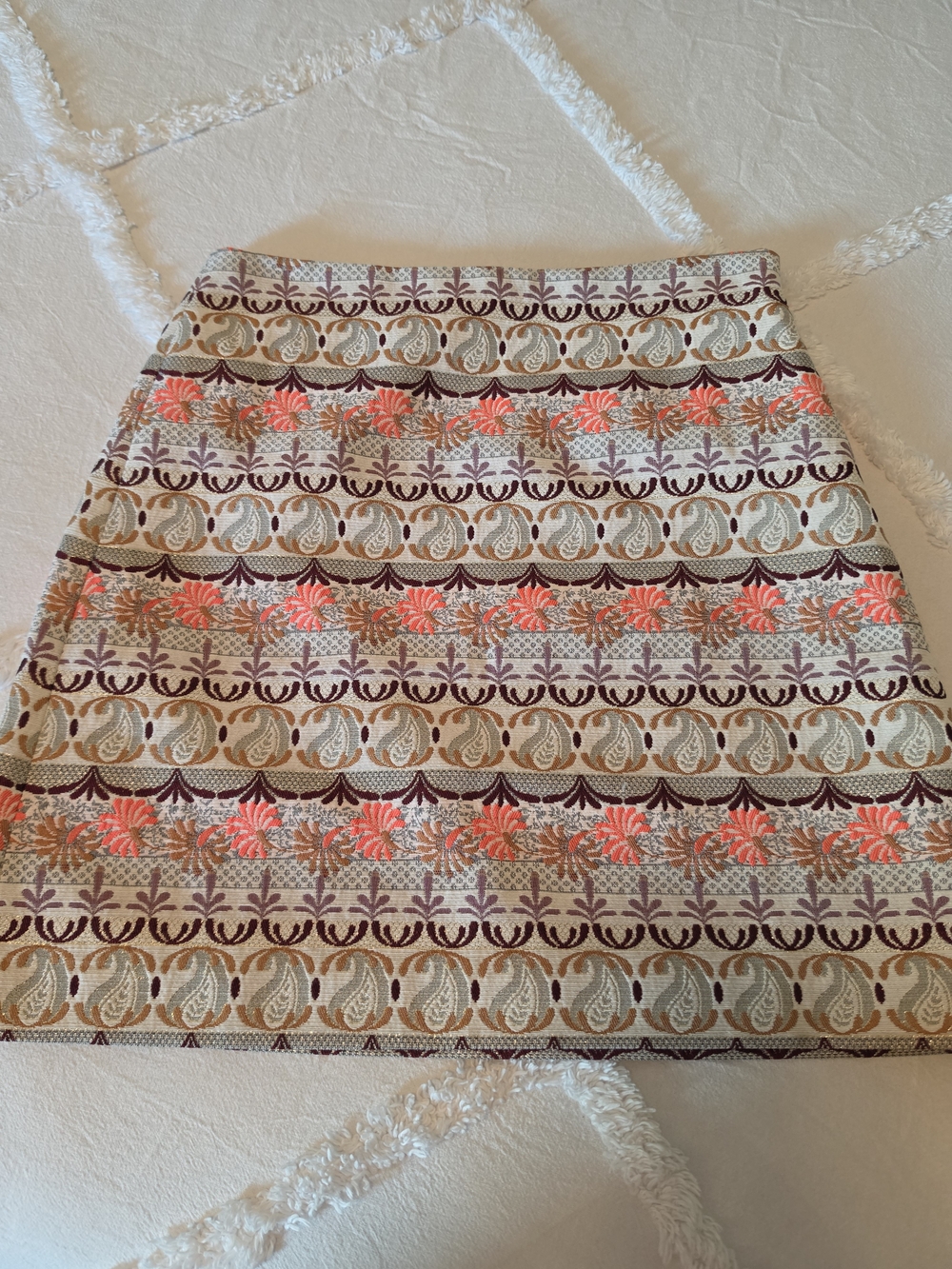 LOFT Cream Brocade A-Line Mini Skirt with Embroidery Detail. Gorgeous!